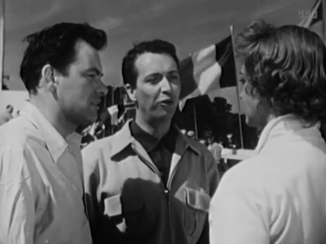 Connie and other drivers arguing over the ban on women racers